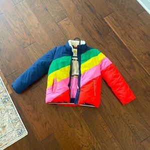 Girls Mini Boden puffer rainbow coat